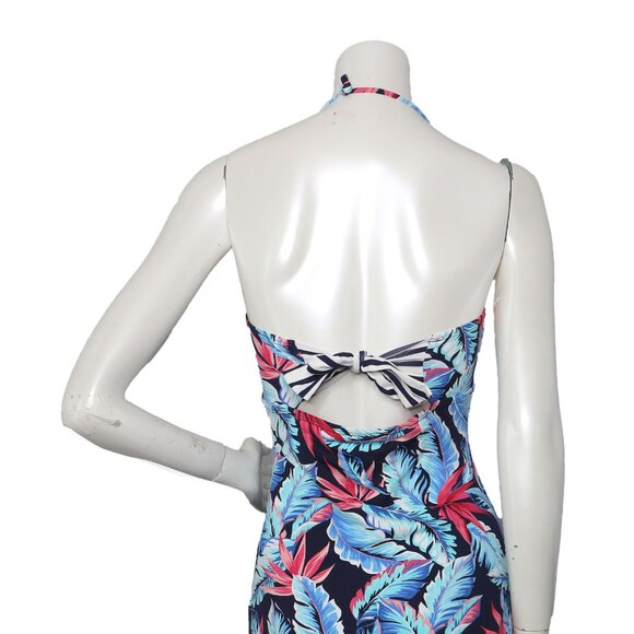 Tommy Bahama Palms Of Paradise Bandeau One-Piece Swimsuit Ruched Tie Back Blue - Picture 4 of 14